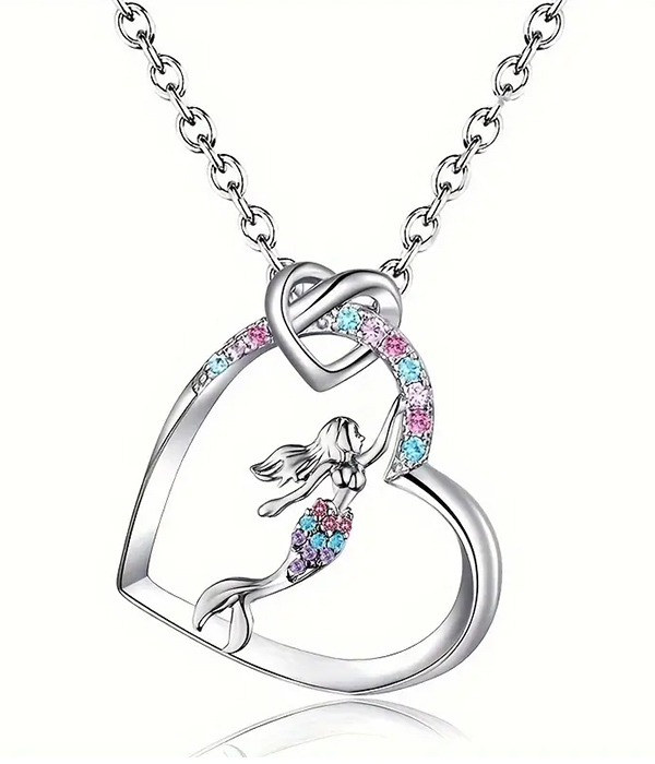 Sealife theme mermaid and heart necklace