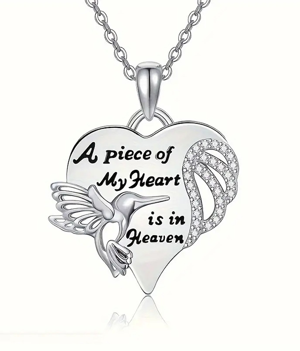 Hummingbird and heart pendant necklace