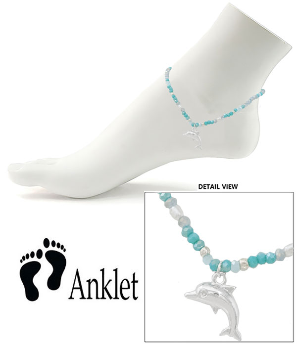 Glass bead anklet - dolphin