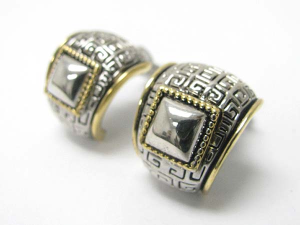 Casting textured metal wide arc clip on earring