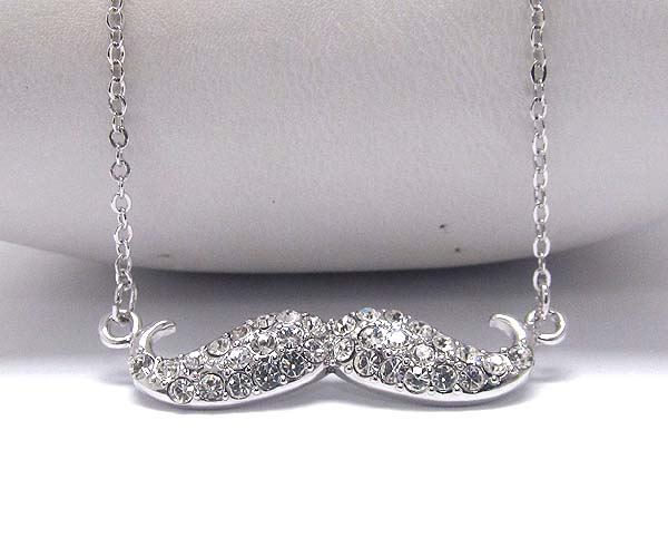 Made in korea whitegold plating crystal stud mustache pendant necklace
