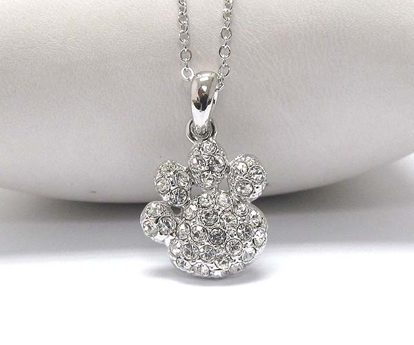 Made in korea whitegold plating crystal stud puffy paw pendant necklace