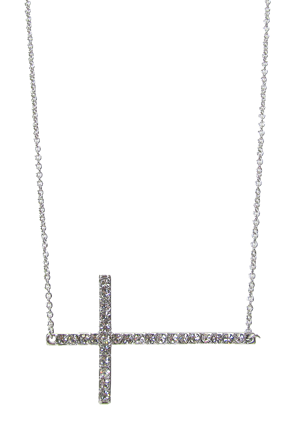 Made in korea whitegold plating crystal cross pendant necklace