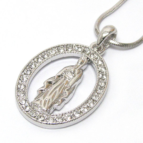 Made in korea whitegold plating crystal oval guadalupe pendant necklace