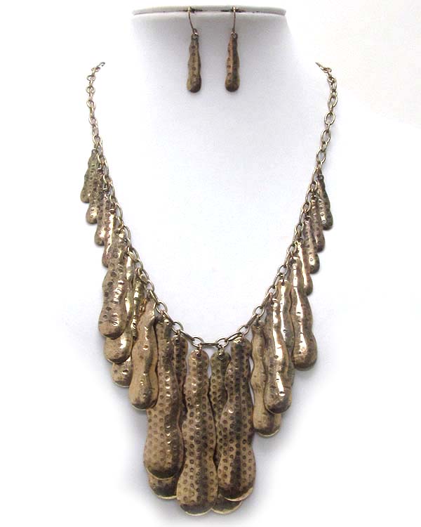 Architectural long crystal bubble dual free shape deep-set bar drop necklace earring set