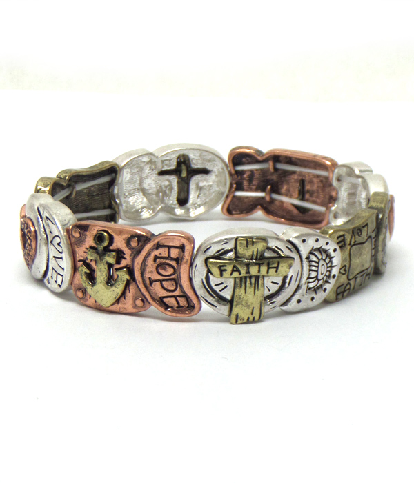 Inspirational theme textured metal cross bracelet