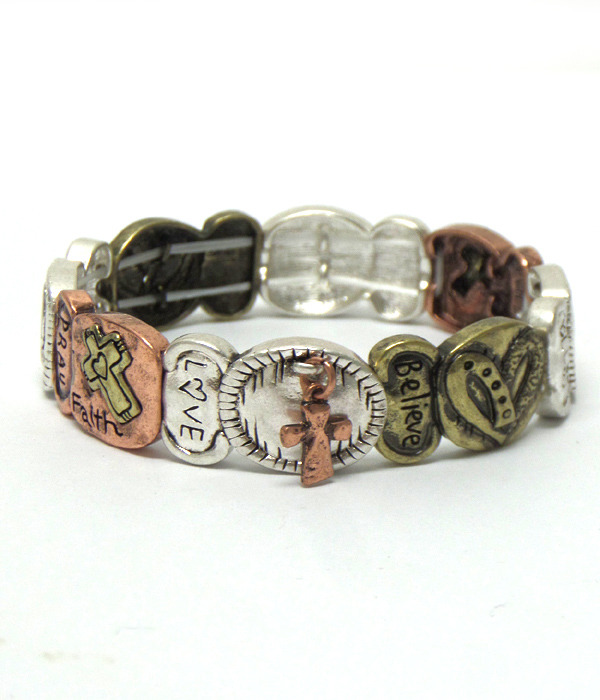 Inspirational theme textured metal cross bracelet