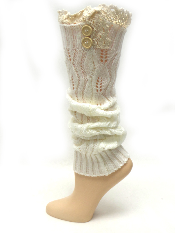 Vintage lace and button acctne vintage crochet long leg warmers - boot cuffs