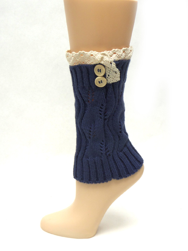 Vintage lace and button crochet short leg warmers - boot cuffs