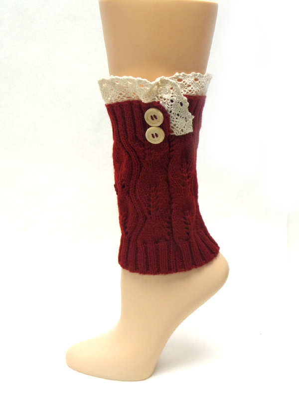 Vintage lace and button crochet short leg warmers - boot cuffs