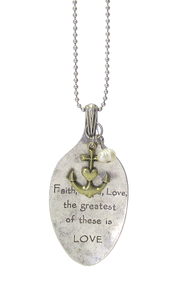 RELIGIOUS INSPIRATION MESSAGE ON SPOON HEAD LONG NECKLACE - FAITH HOPE LOVE