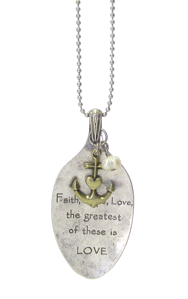 Religious inspiration message on spoon head long necklace - faith hope love