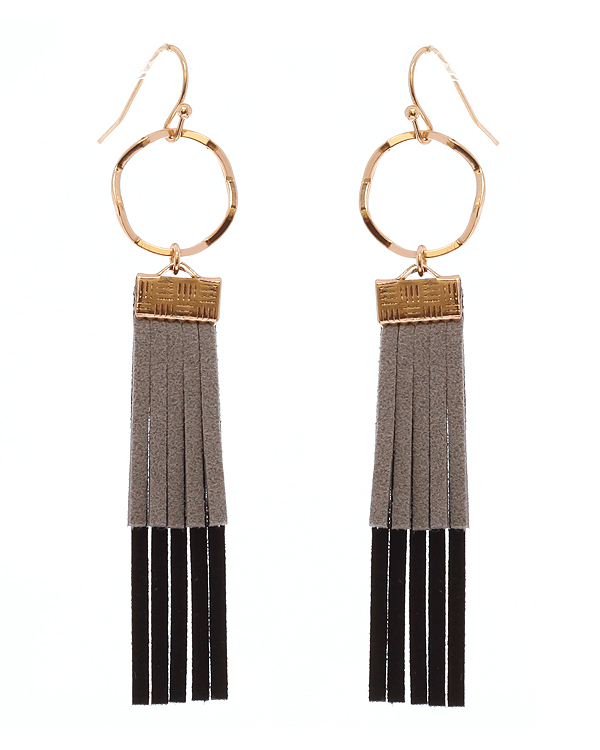 Metal hoop and suede tassel drop earring