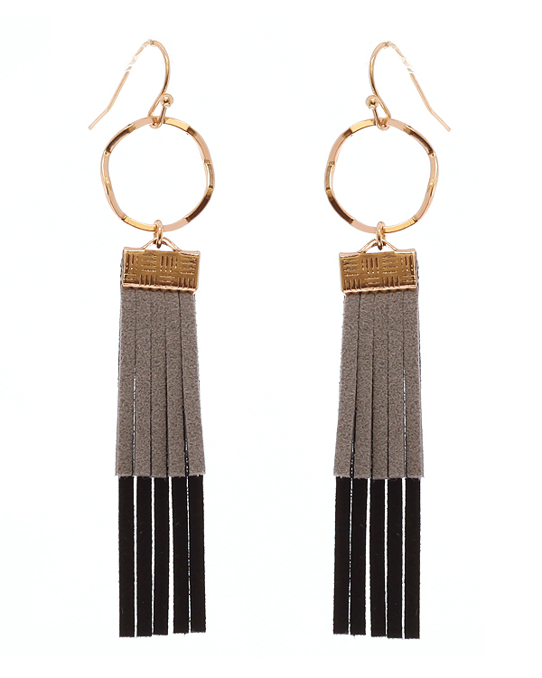 METAL HOOP AND SUEDE TASSEL DROP EARRING