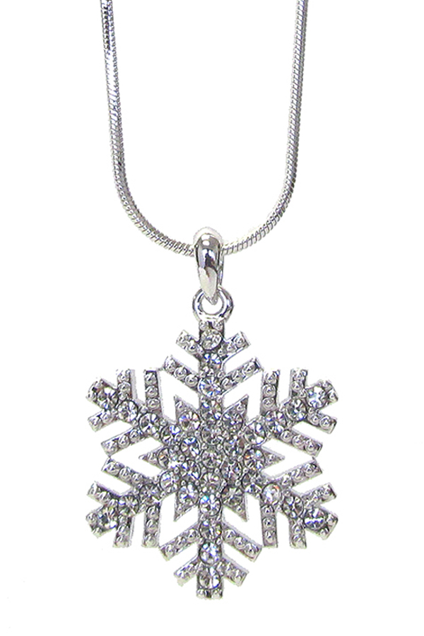 WHITEGOLD PLATING CRYSTAL SNOWFLAKE PENDANT NECKLACE