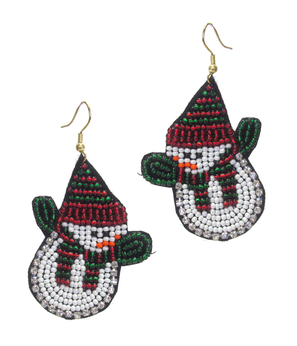 CHRISTMAS THEME HANDMADE SEEDBEAD EARRING - SNOWMAN