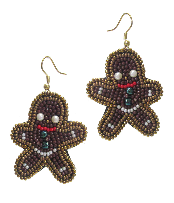 Christmas theme handmade seedbead earring - ginger bread