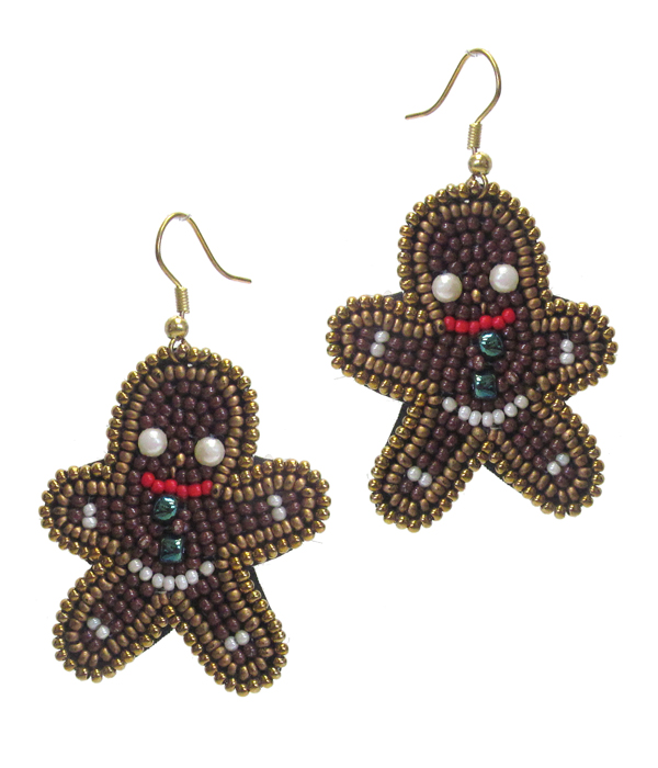 CHRISTMAS THEME HANDMADE SEEDBEAD EARRING - GINGER BREAD