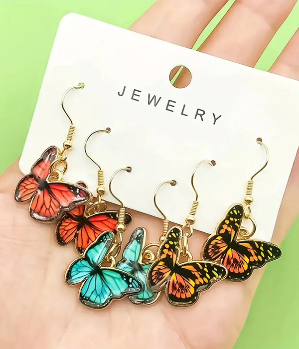 Butterfly 3 pair earring set