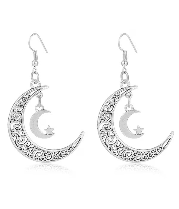 Star and moon filigree earring