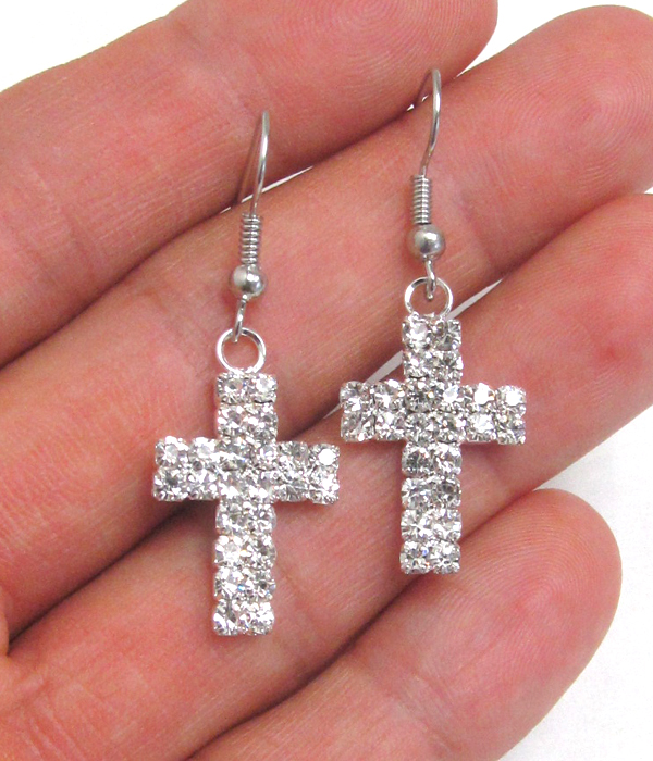 Rhinestone cross drop earring