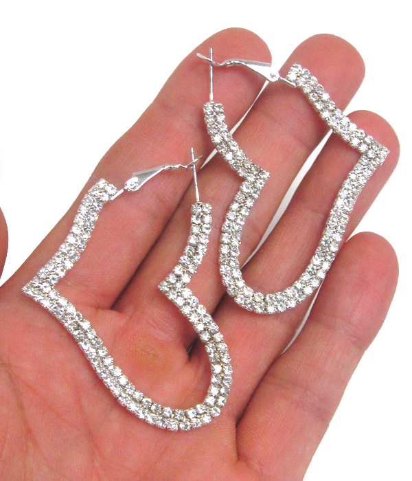 Double line side rhinestone heart hoop earring -valentine