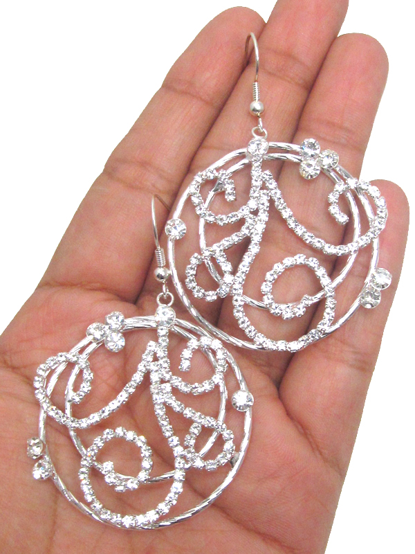 Rhinestone circinate hoop drop earring