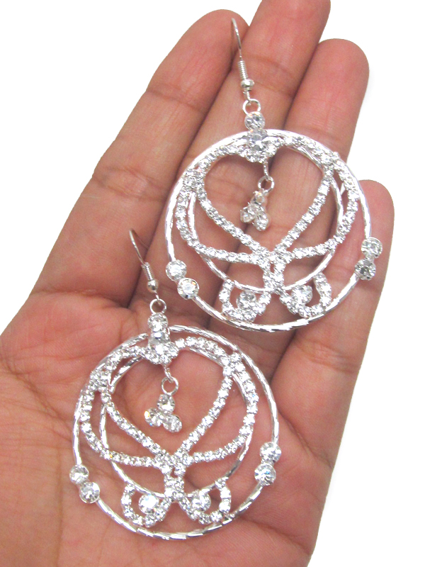 Rhinestone circinate hoop drop earring