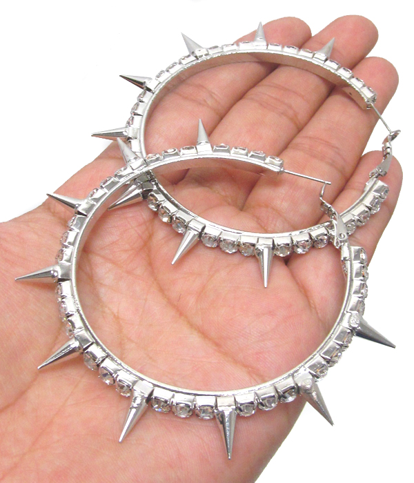 Rhinestone spike hoop earring