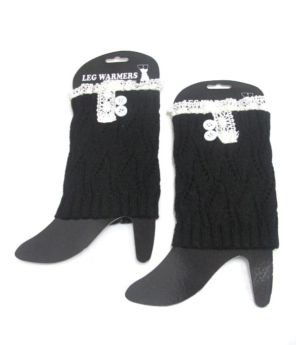 Buttons and lace crochet leg warmer boot cuffs