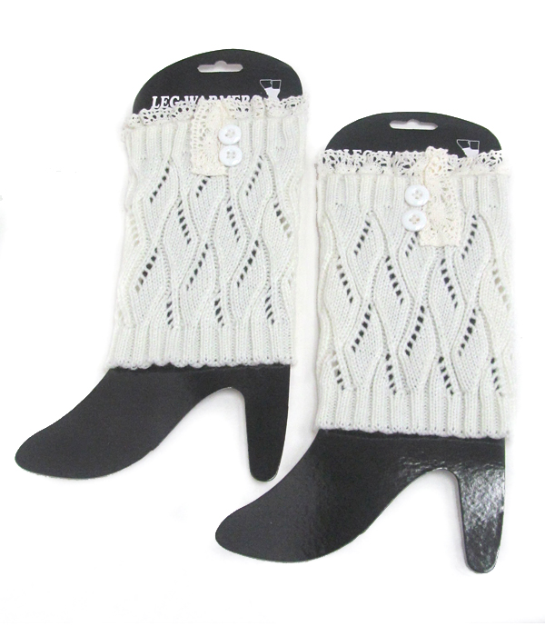 Buttons and lace crochet leg warmer boot cuffs