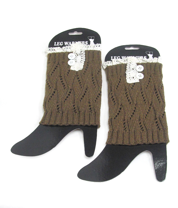 Buttons and lace crochet leg warmer boot cuffs