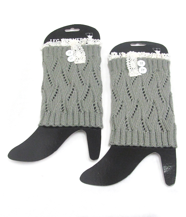 Buttons and lace crochet leg warmer boot cuffs