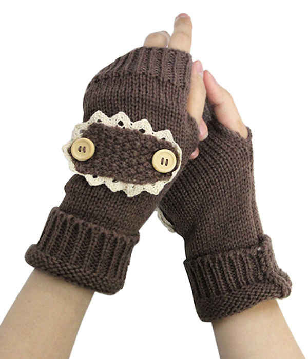 Vintage lace button accent open finger knit glove or arm warmer