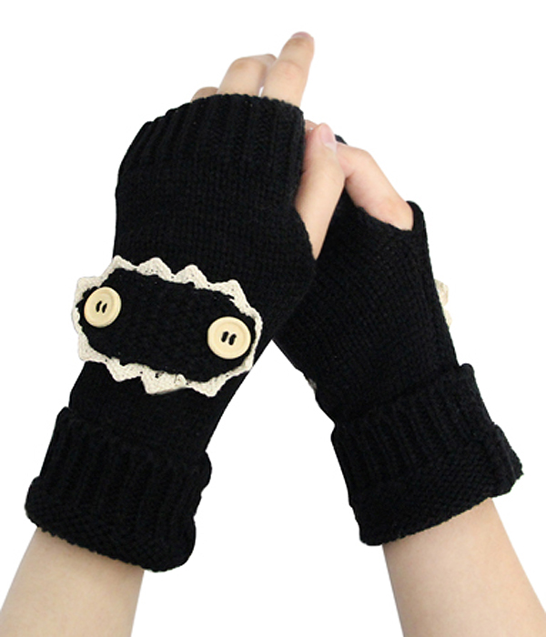 Vintage lace button accent open finger knit glove or arm warmer