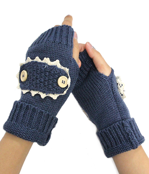 Vintage lace button accent open finger knit glove or arm warmer