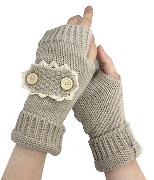 Vintage lace button accent open finger knit glove or arm warmer
