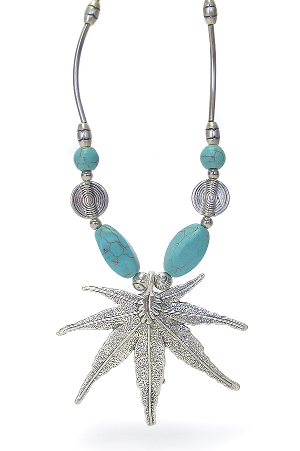 Vintage tibetan silver maple leaf pendant necklace