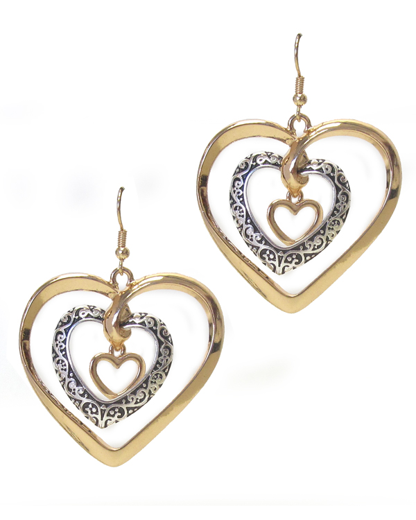 Designer textured triple heart earring