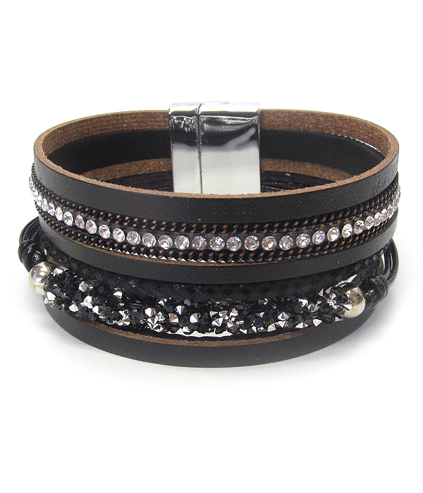 Multi row leatherette magnetic bracelet