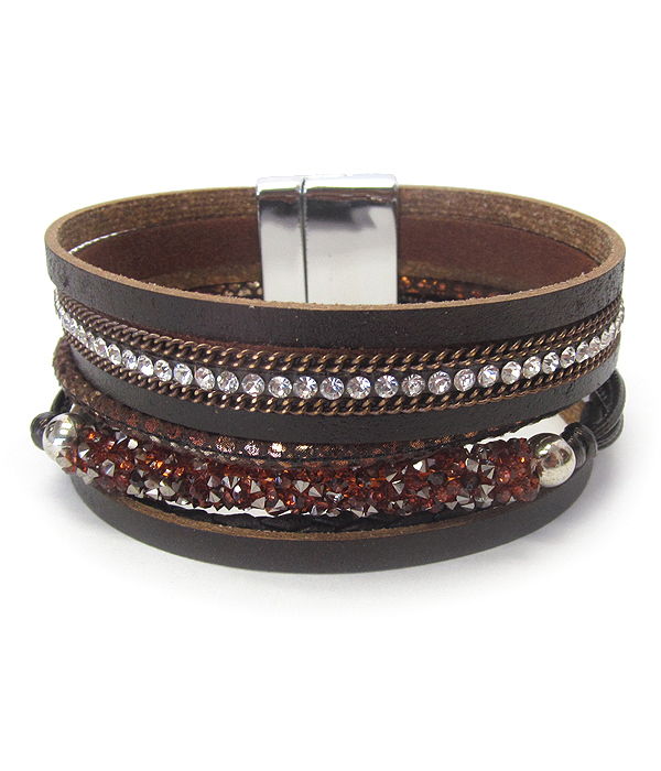 Multi row leatherette magnetic bracelet
