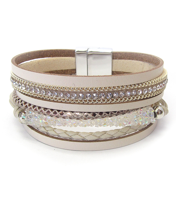 Multi row leatherette magnetic bracelet