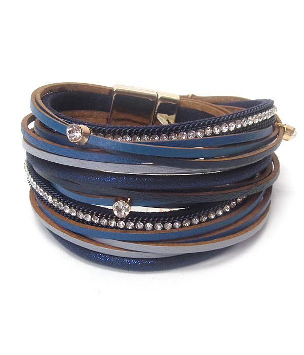 Multi layer leather double wrap magnetic bracelet