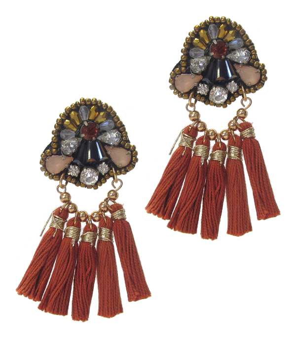 MULTI BEAD AND THREAD TASSEL DROP EARRING