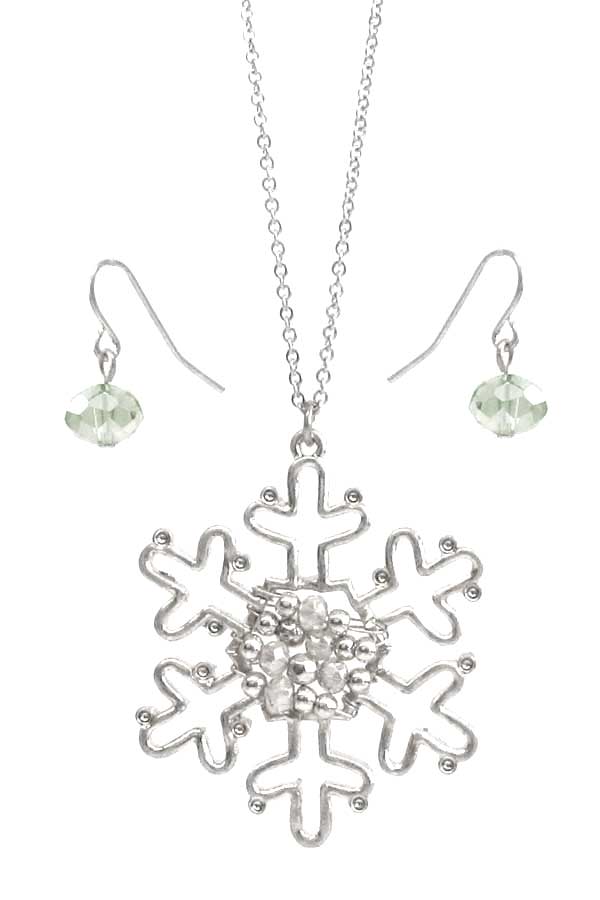 MULTI SEEDBEAD SNOWFLAKE PENDANT NECKLACE SET