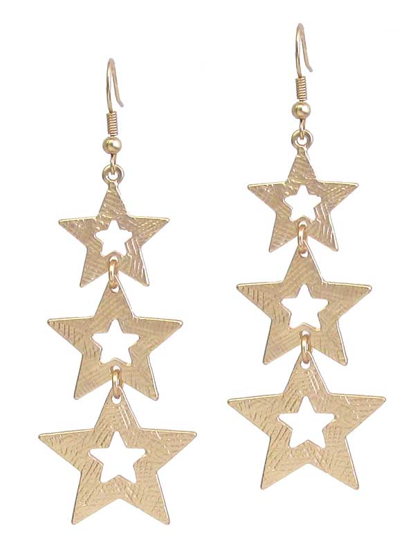 SCRATCH METAL TRIPLE STAR LINK DROP EARRING