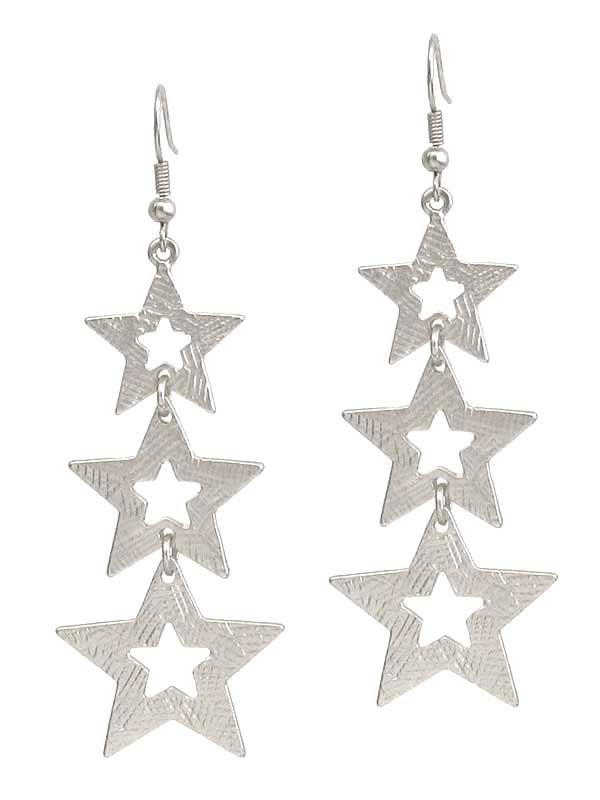 Scratch metal triple star link drop earring