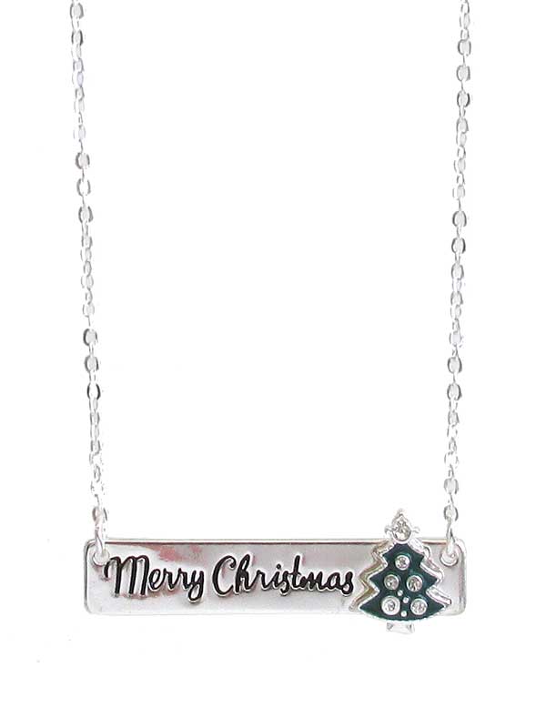 CHRISTMAS THEME TREE PENDANT NECKLACE - MERRY CHRISTMAS