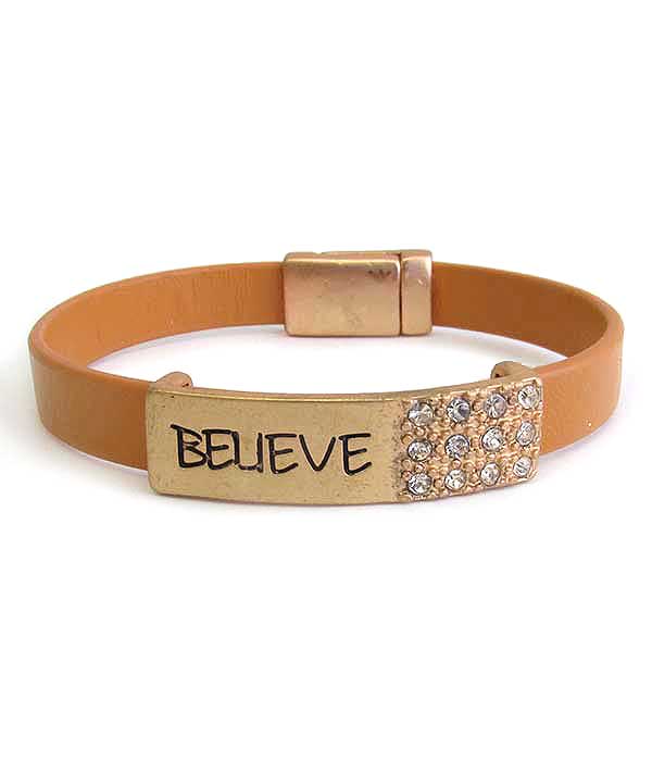 Religious inspiration leatherette magnetic bracelet - believe