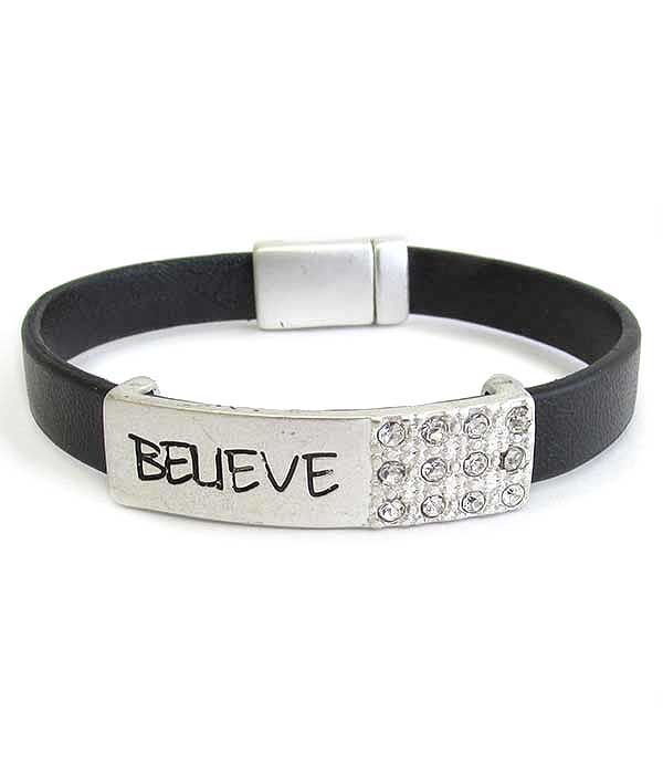 Religious inspiration leatherette magnetic bracelet - believe